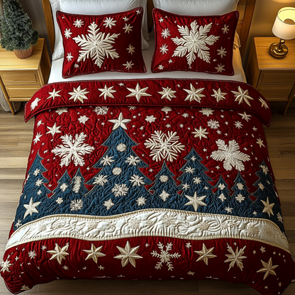 Golden Evergreen Sparkle 3-Piece Quilted Bedding Set NCU0DK2180