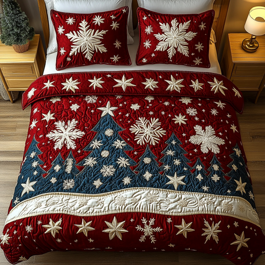 Golden Evergreen Sparkle 3-Piece Quilted Bedding Set NCU0DK2180