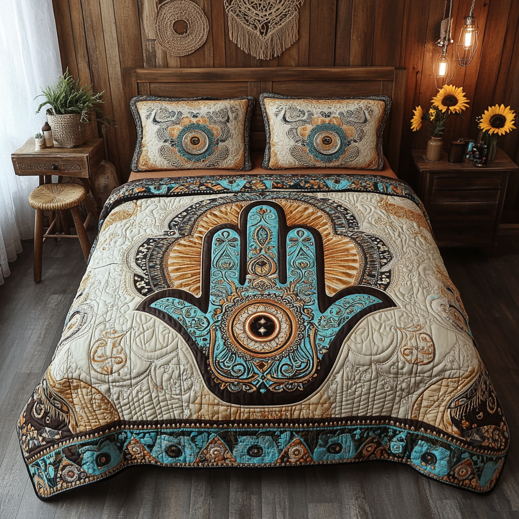 Golden Eye 3-Piece Quilted Bedding Set NCU0VL1720