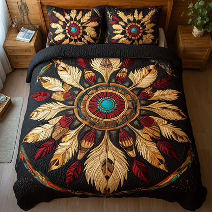 Golden Feather Mandala 3-Piece Quilted Bedding Set NCU0DK2848