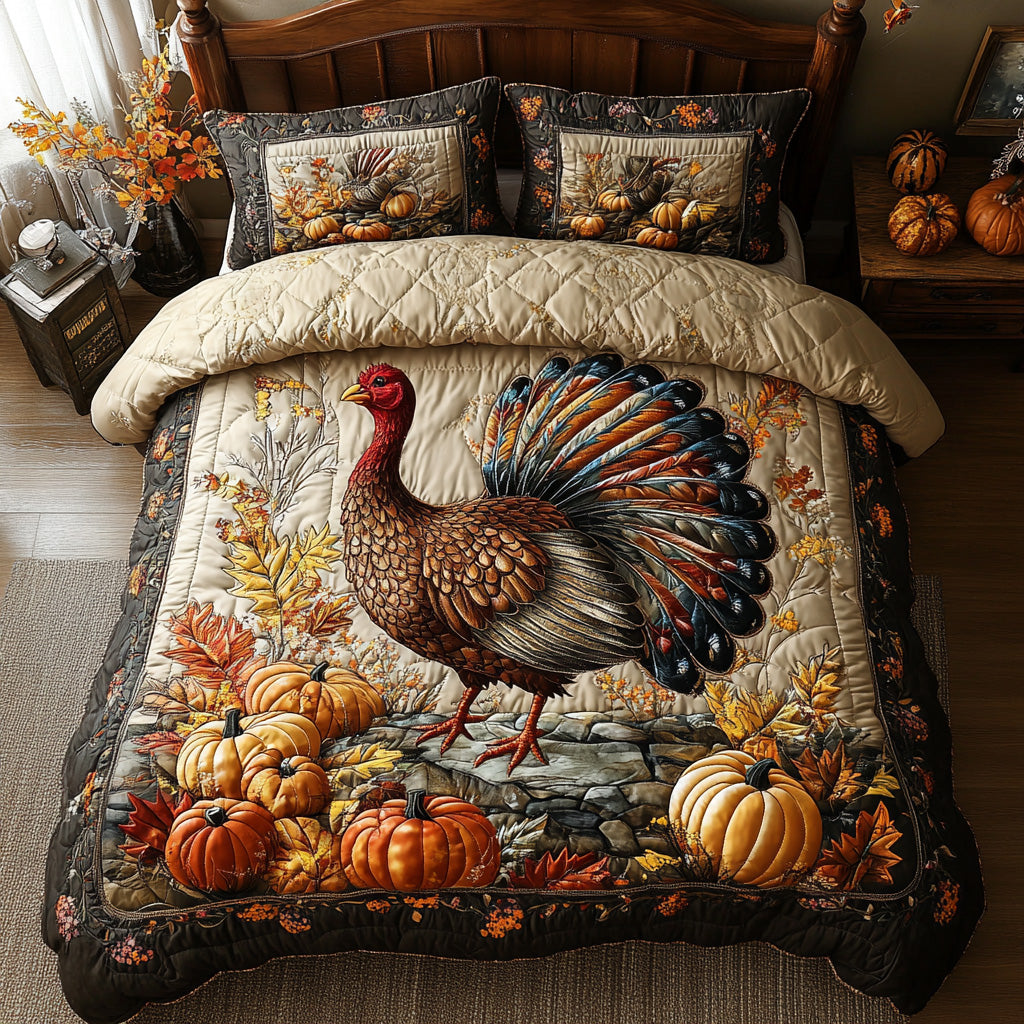 Golden Feathers 3-Piece Quilted Bedding Set NCU0DV7219