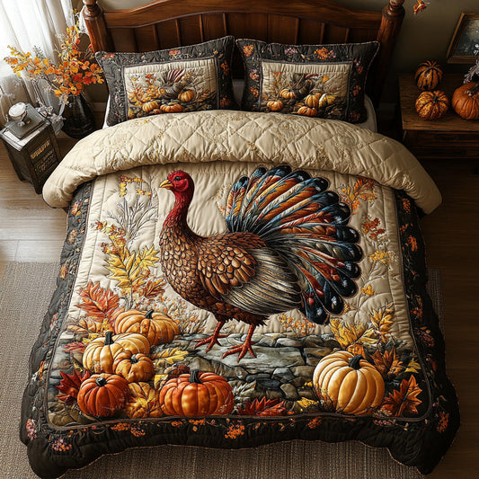 Golden Feathers 3-Piece Quilted Bedding Set NCU0DV7219