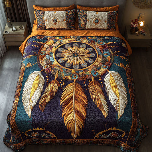 Golden Feathers 3-Piece Quilted Bedding Set NCU0PT3494
