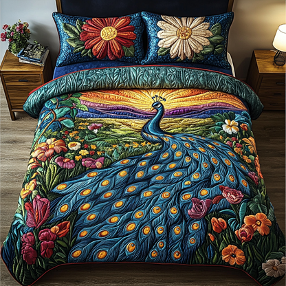Golden Feathers 3-Piece Quilted Bedding Set NCU0VH2748