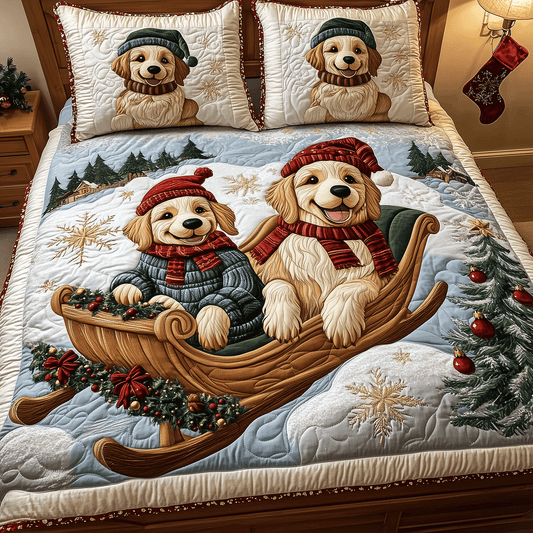 Golden Festive Fun 3-Piece Quilted Bedding Set NCU0TH2324