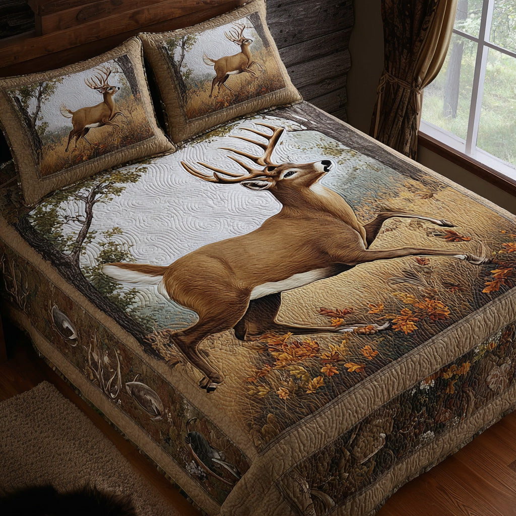 Golden Field Deer 3-Piece Quilted Bedding Set NCU0DV8026