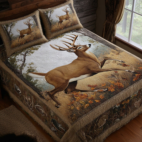 Golden Field Deer 3-Piece Quilted Bedding Set NCU0DV8026