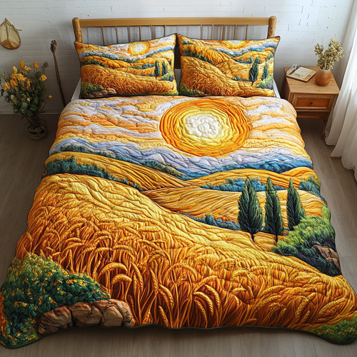 Golden Fields 3-Piece Quilted Bedding Set NCU0VL1952
