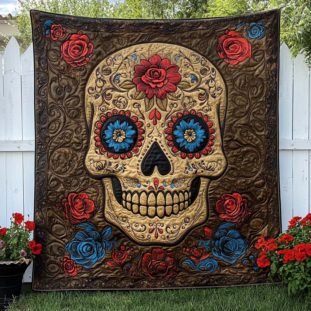 Golden Fiesta Skull Quilted Blanket NCU0NT7929
