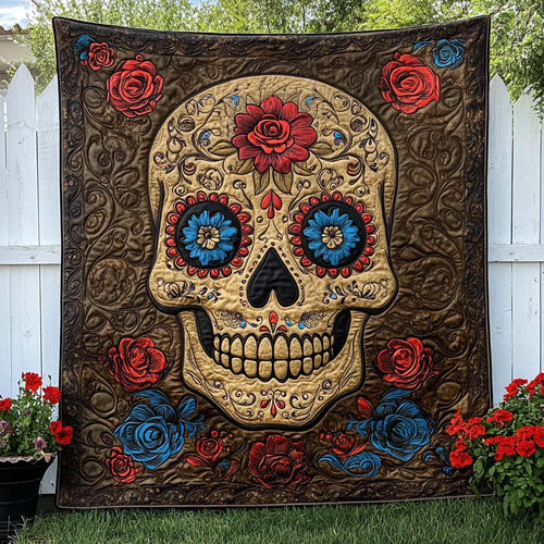 Golden Fiesta Skull Quilted Blanket NCU0NT7929