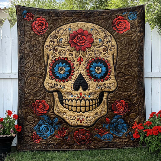 Golden Fiesta Skull Quilted Blanket NCU0NT7929
