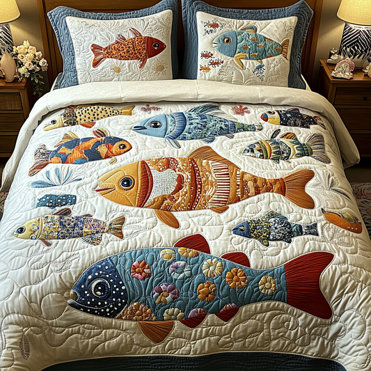 Golden Fish 3-Piece Quilted Bedding Set NCU0VH2092