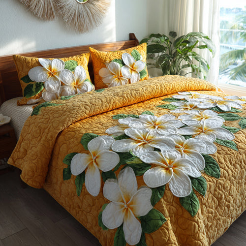 Golden Flora 3-Piece Quilted Bedding Set NCU0VL3561