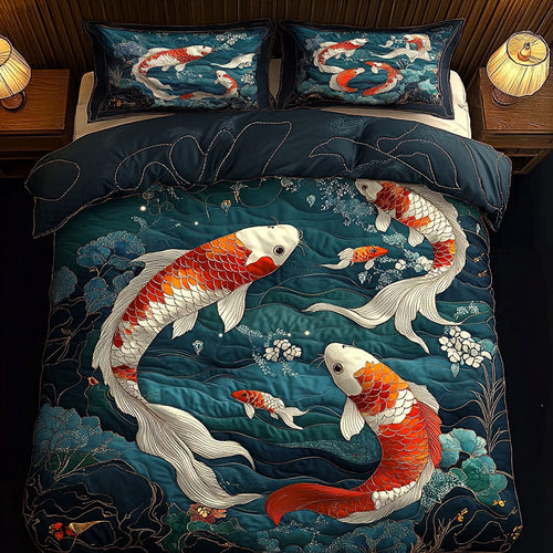 Golden Flow 3-Piece Quilted Bedding Set NCU0NT6382