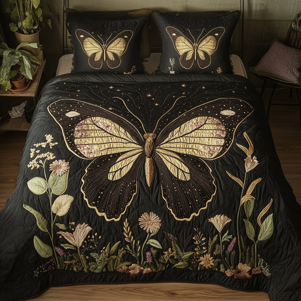 Golden Flutter 3-Piece Quilted Bedding Set NCU0VH2070