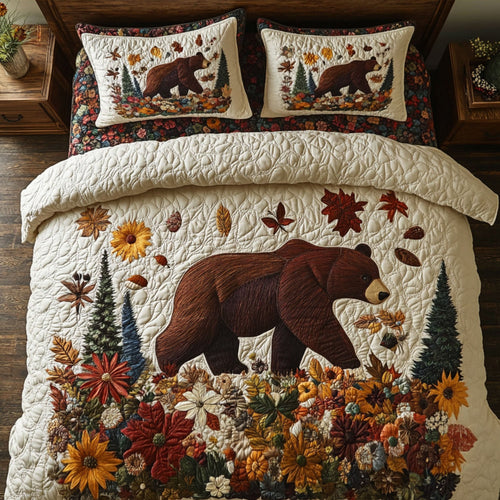 Golden Forest Walk 3-Piece Quilted Bedding Set NCU0PT8394