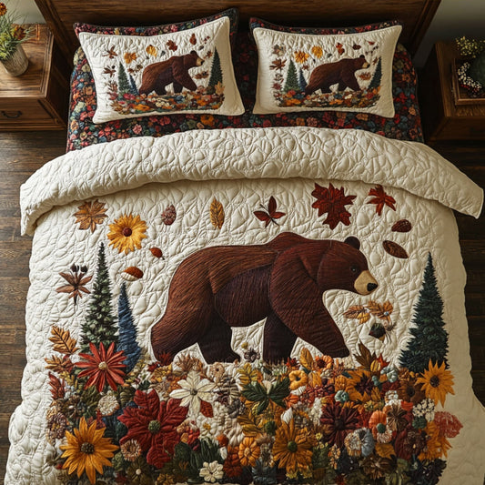 Golden Forest Walk 3-Piece Quilted Bedding Set NCU0PT8394