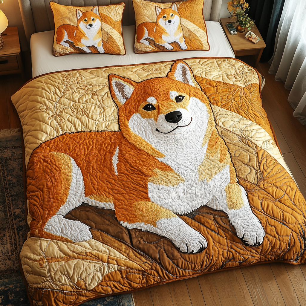 Golden Fur 3-Piece Quilted Bedding Set NCU0VH2148