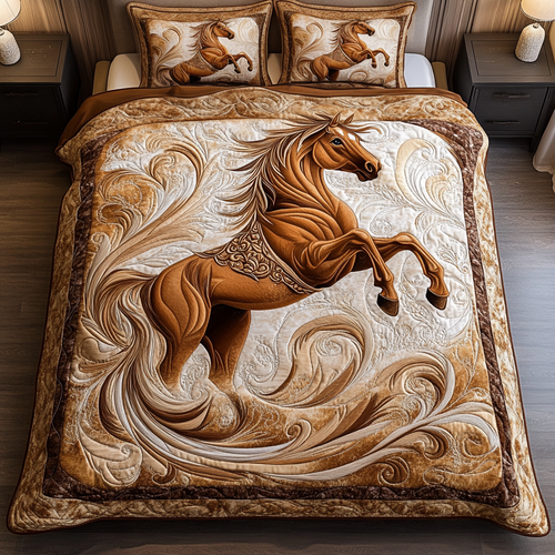 Golden Gallop 3-Piece Quilted Bedding Set NCU0VH1810