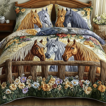 Golden Gallop 3-Piece Quilted Bedding Set NCU0VH5688