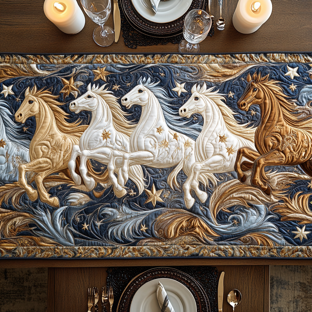 Golden Gallop Quilted Table Runner NCU0VH2400