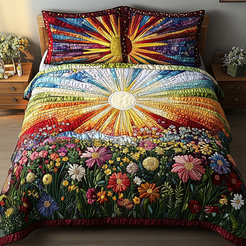 Golden Garden 3-Piece Quilted Bedding Set NCU0VL1588