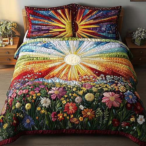 Golden Garden 3-Piece Quilted Bedding Set NCU0VL1588