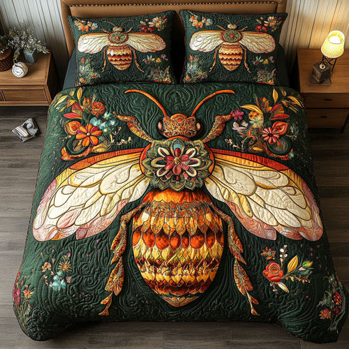 Golden Garden Bee 3-Piece Quilted Bedding Set NCU0NT5022