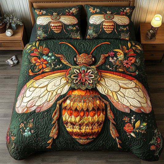 Golden Garden Bee 3-Piece Quilted Bedding Set NCU0NT5022