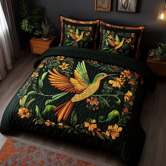 Golden Garden Hummingbird 3-Piece Quilted Bedding Set NCU0VL971