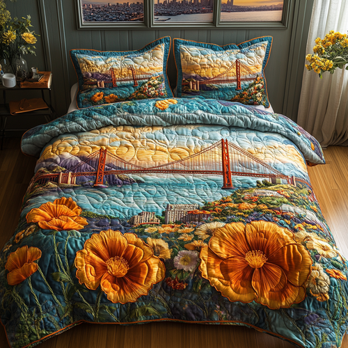 Golden Gate Poppy 3-Piece Quilted Bedding Set NCU0DV4916