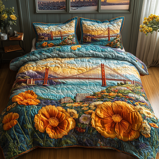 Golden Gate Poppy 3-Piece Quilted Bedding Set NCU0DV4916