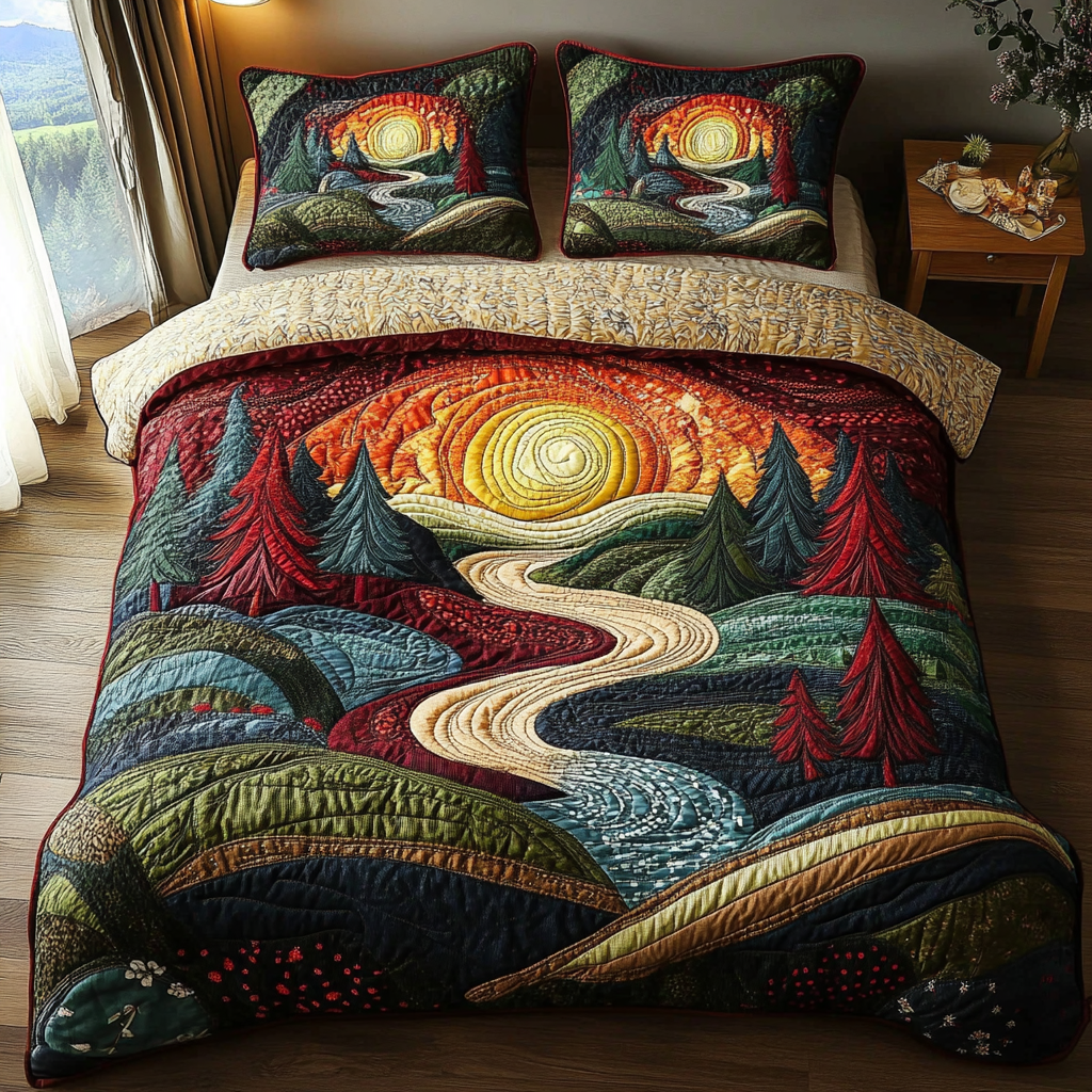 Golden Glow 3-Piece Quilted Bedding Set NCU0DV3294