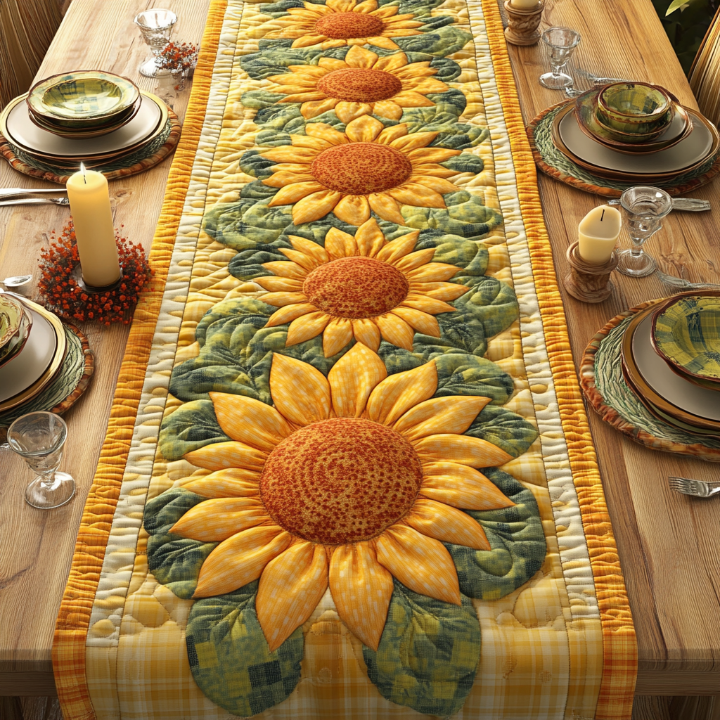 Golden Glow Quilted Table Runner NCU0DV3459