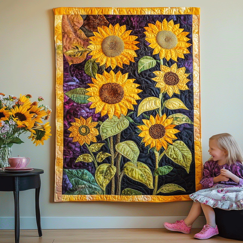 Golden Glow Sunflower Art Quilt Hanging NCU0TL958