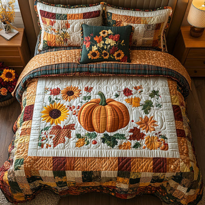 Golden Gourds 3-Piece Quilted Bedding Set NCU0PT7821