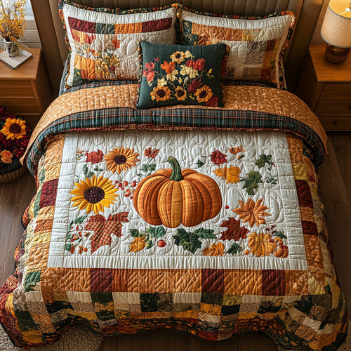 Golden Gourds 3-Piece Quilted Bedding Set NCU0PT7821