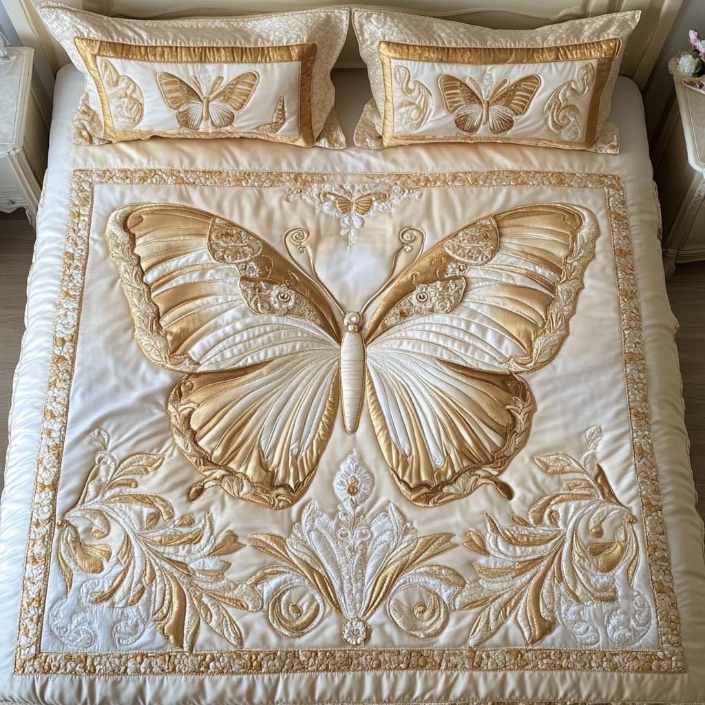 Golden Grace 3-Piece Quilted Bedding Set NCU0NT2280