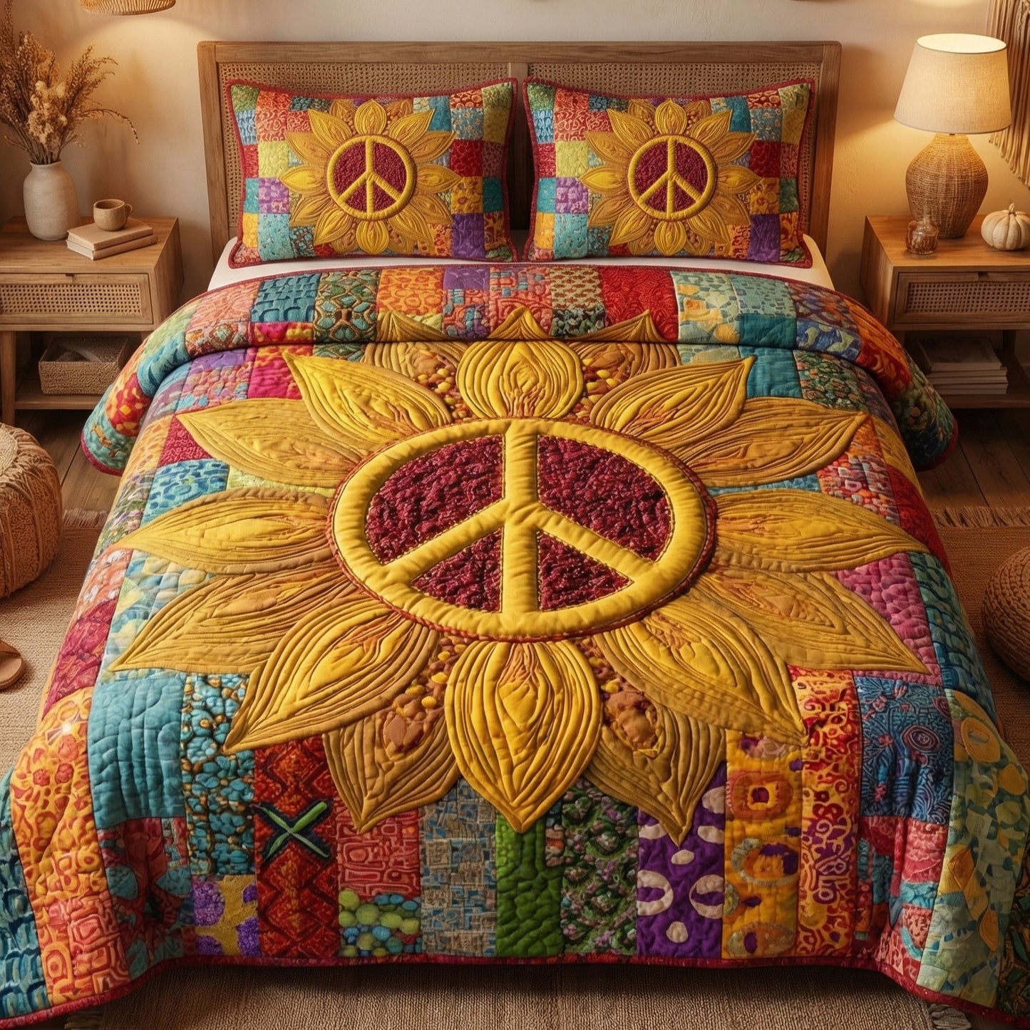 Golden Harmony 3-Piece Quilted Bedding Set NCU0XD2675
