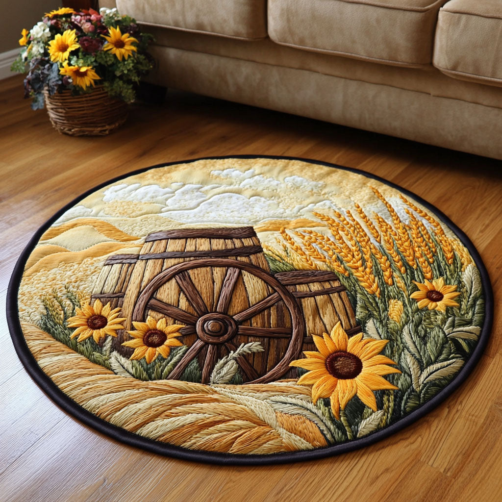 Golden Harvest Barrels Quilted Round Mat NCU0NT7091