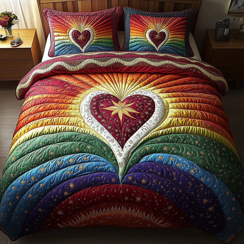 Golden Heart 3-Piece Quilted Bedding Set NCU0DK4286