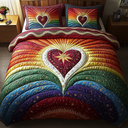 Golden Heart 3-Piece Quilted Bedding Set NCU0DK4286