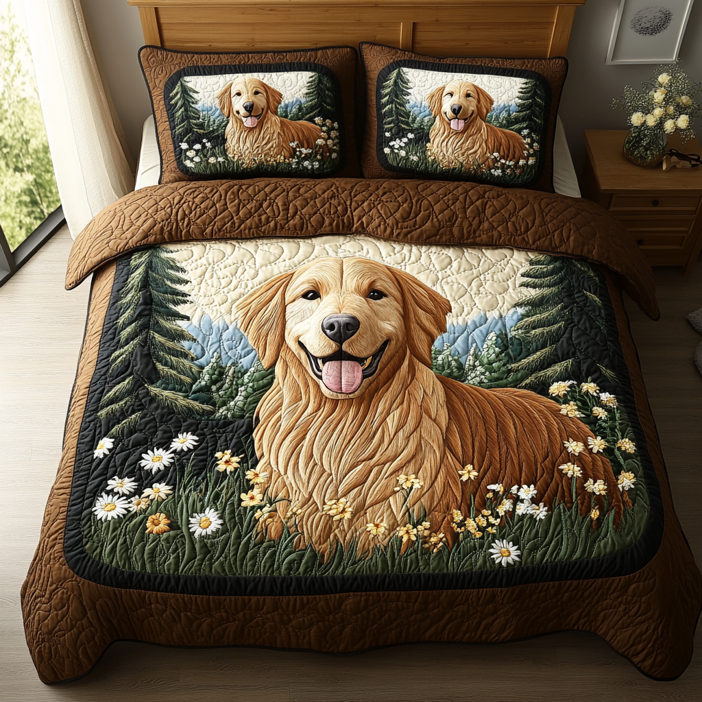 Golden Hearts 3-Piece Quilted Bedding Set NCU0DV5485