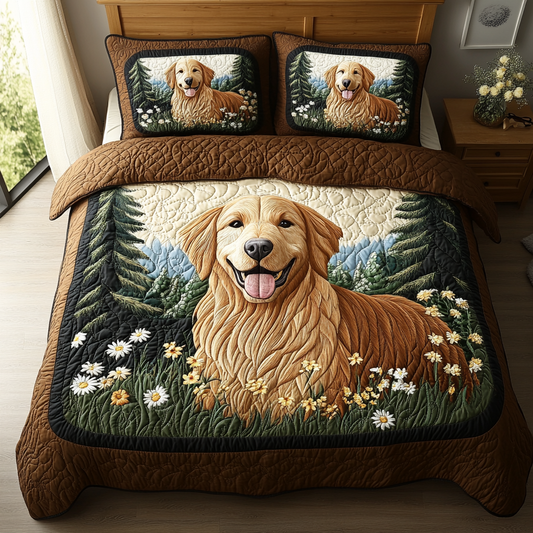 Golden Hearts 3-Piece Quilted Bedding Set NCU0DV5485