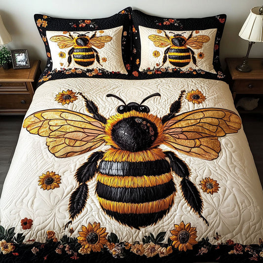 Golden Hive 3-Piece Quilted Bedding Set NCU0NT3175