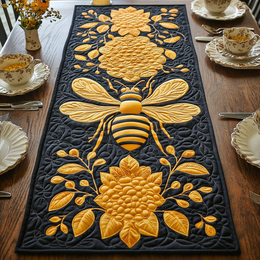 Golden Hive Blooms Quilted Table Runner NCU0PT3790