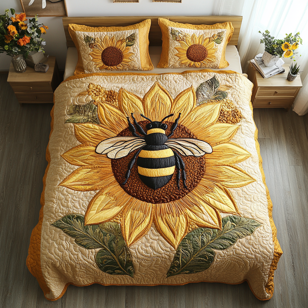Golden Hive Magic 3-Piece Quilted Bedding Set NCU0DK2865