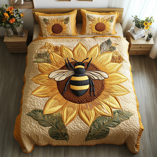 Golden Hive Magic 3-Piece Quilted Bedding Set NCU0DK2865