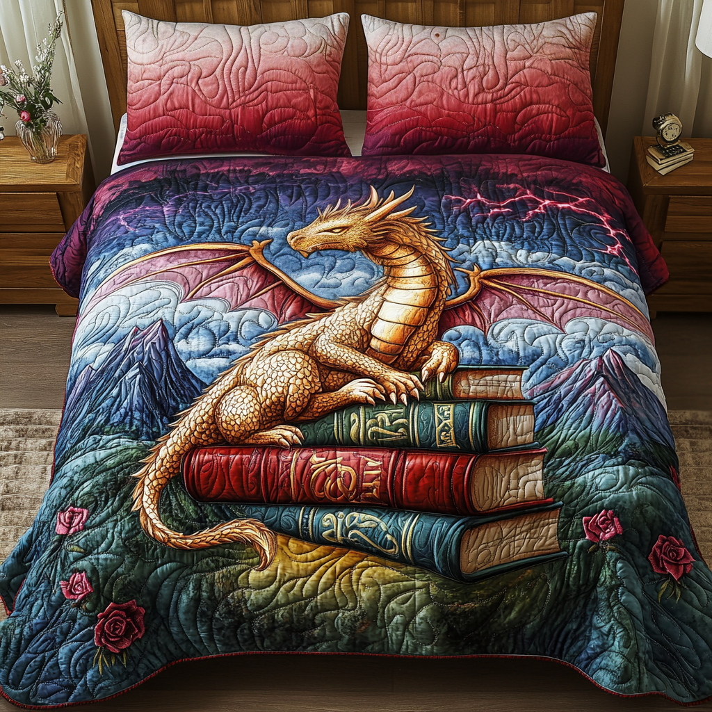 Golden Hoard 3-Piece Quilted Bedding Set NCU0DV2511