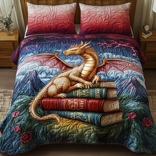 Golden Hoard 3-Piece Quilted Bedding Set NCU0DV2511